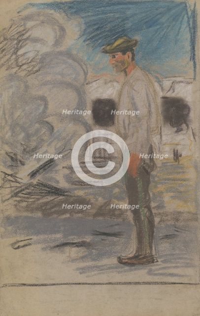 A farmhand in the yard, 1935-1944. Creator: Arnold Peter Weisz-Kubincan.