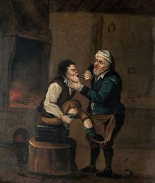 A farrier extracting a tooth from a man's mouth, c1680s. Creator: Follower of David Teniers II