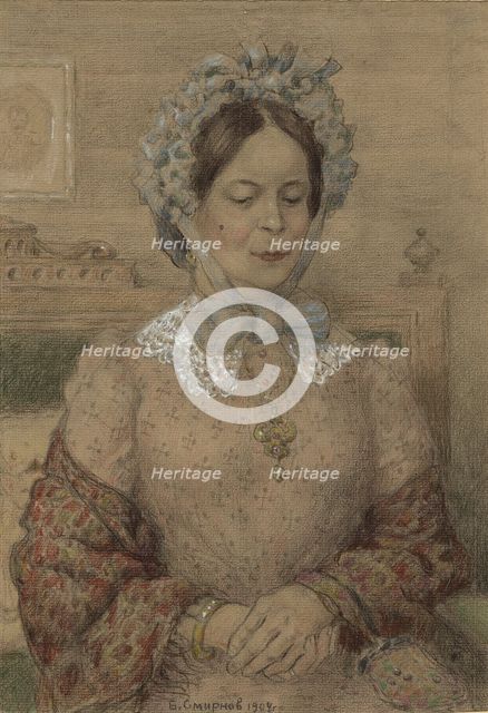 A Fashion-Plate from Irkutsk. Posing Was the Wife of a Justiciary Who Hosted a Group..., 1904. Creator: Boris Vasilievich Smirnov.