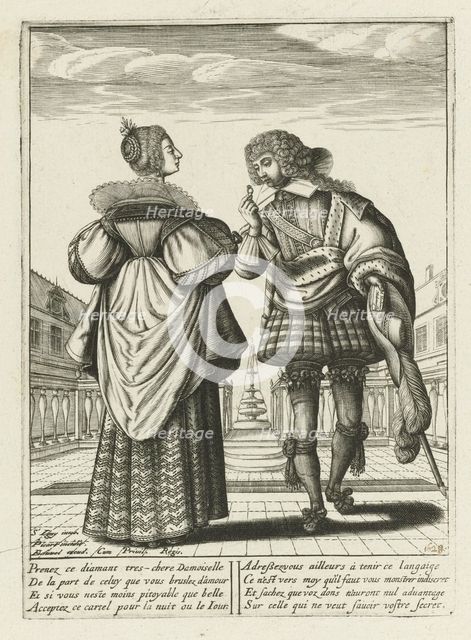 A fashionably dressed couple with a diamond ring, c. 1620-1630.