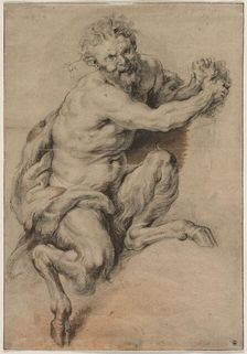 A Faun Grasping a Bunch of Grapes, after 1616/18. Creator: Peter Paul Rubens (Flemish, 1577-1640), studio of
