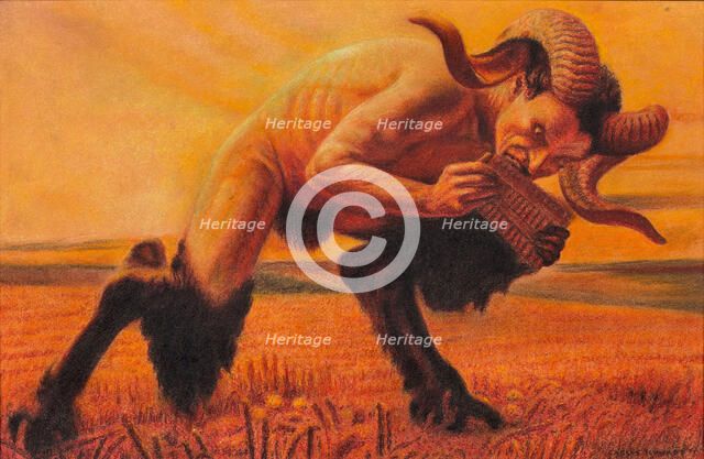 A faun playing the flute, c. 1905.