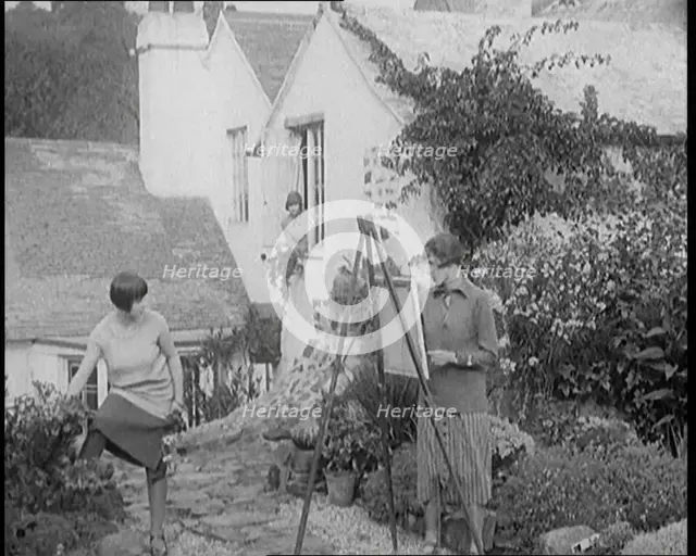 A Female Civilians Posing for Another Female Civilian Painting at an Easel, Another Female..., 1920. Creator: British Pathe Ltd.