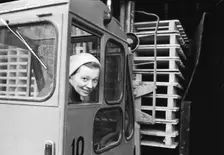 A female forklift truck driver, Landskrona, Sweden, 1967. Creator: Unknown