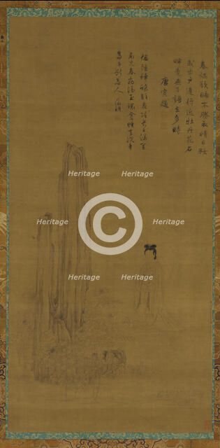 A female figure, garden rocks, and peonies, 18th century?. Creator: Unknown.