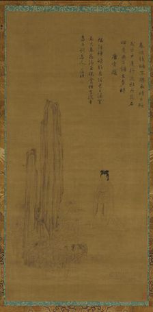 A female figure, garden rocks, and peonies, 18th century?. Creator: Unknown