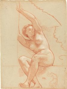 A Female Nude Seated on a Ledge, 1863/1866. Creator: Charles Louis Lucien Muller