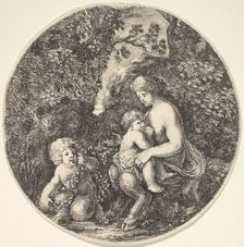 A female satyr breastfeeding an child to the right, turned towards the left, a satyr child..., 1639. Creator: Stefano della Bella