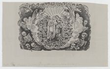 A female saint standing with a cavalier and surrounded by angels and skeletons, ca..., ca 1890-1910. Creator: José Guadalupe Posada