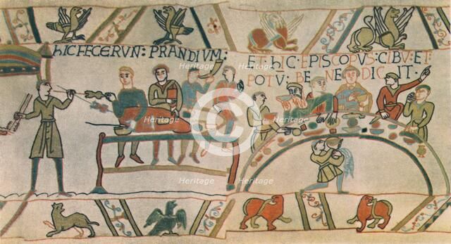 'A Feast. Detail from the Bayeux Tapestry, late 11th century', (1944). Creator: Unknown.