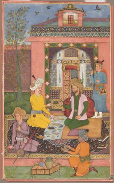 A feast in a pavilion setting, c. 1620. Creator: Muhammad Ali (Persian, active 1590-1620), attributed to
