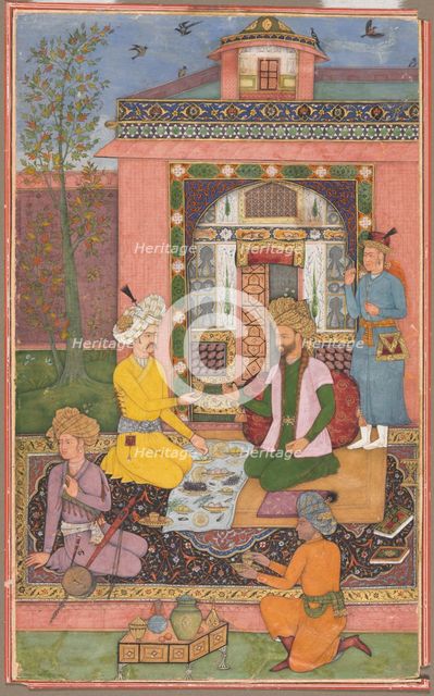 A feast in a pavilion setting, c. 1620. Creator: Muhammad Ali (Persian, active 1590-1620), attributed to.