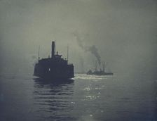 A ferry crossing a smooth body of water with other ships in the background, c1900. Creator: Frances Benjamin Johnston