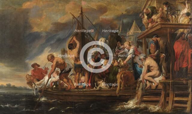 A Ferry Departs as St Peter Finds a Coin in the Mouth of a Fish, c.1621-c.1650. Creator: Workshop of Jacques Jordaens.
