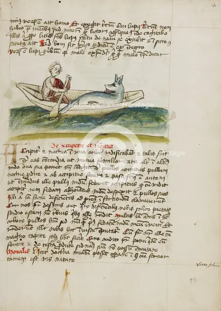 A Ferryman with a Wolf in a Boat; Fables, third quarter of 15th century. Creator: Unknown.