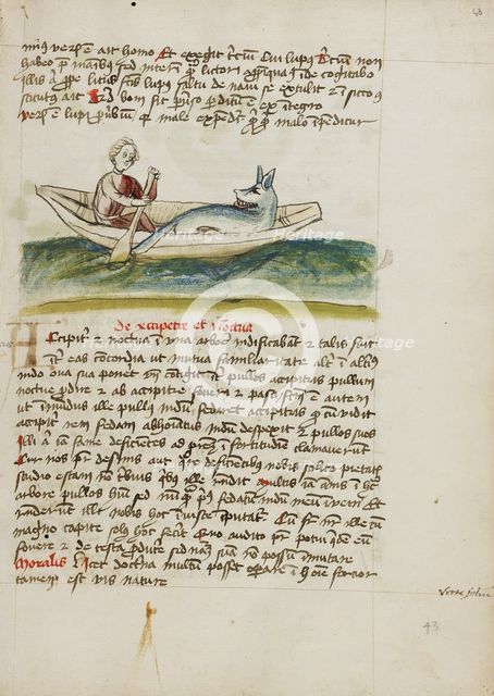 A Ferryman with a Wolf in a Boat; Fables, third quarter of 15th century. Creator: Unknown.