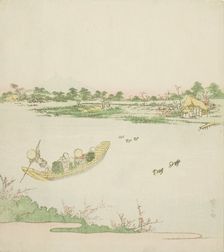 A Ferryboat Crossing the Sumida River, Japan, c. 1820s. Creator: Ikeda Eisen