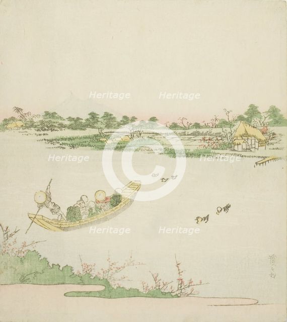A Ferryboat Crossing the Sumida River, Japan, c. 1820s. Creator: Ikeda Eisen.