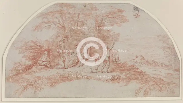 A Fête Galante with Falconers, c. 1711-1712. Creator: Jean-Antoine Watteau.