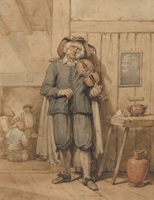 A Fiddler in a Tavern, with Three Men in the Background, mid-19th century. Creator: Johannes Hendrik van West