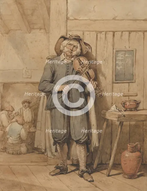 A Fiddler in a Tavern, with Three Men in the Background, mid-19th century. Creator: Johannes Hendrik van West.