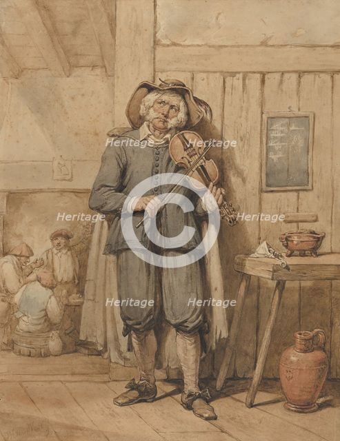 A Fiddler in a Tavern, with Three Men in the Background, mid-19th century. Creator: Johannes Hendrik van West.