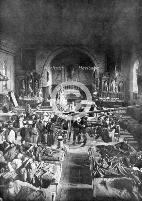 A field station at the front, in the nave of a rural church, World War I, 1915. Artist: Unknown