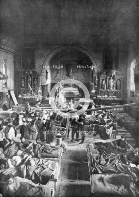 A field station at the front, in the nave of a rural church, World War I, 1915. Artist: Unknown