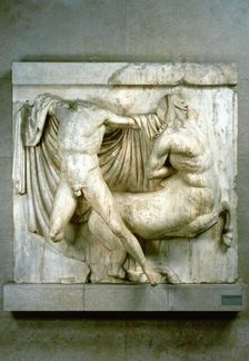 A fight between a human Lapith and a Centaur, metope from the Parthenon, c440 BC