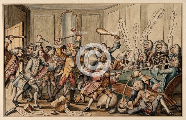 A fight between the Fellows of the Royal College of Physicians and the licentiates of Sco...in 1767. Creator: Unknown.