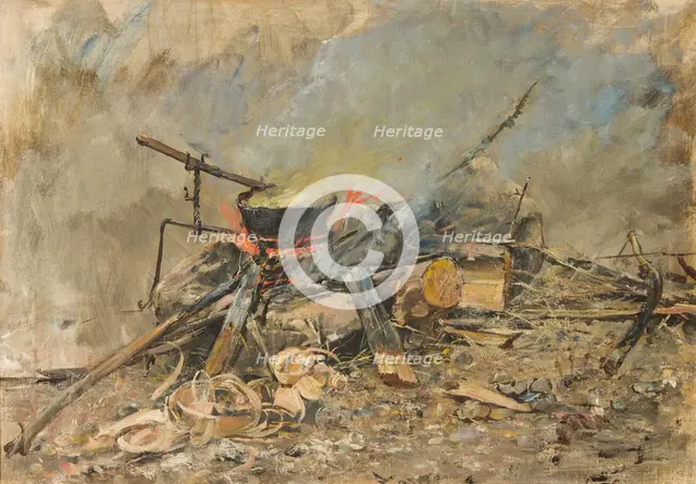 A Fire with a Kettle. Study for Sancta Simplicitas. Creator: Carl Gustaf Hellqvist.