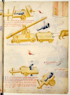 A firearm. Illustration from De rebus militaribus, De machinis by Mariano Taccola