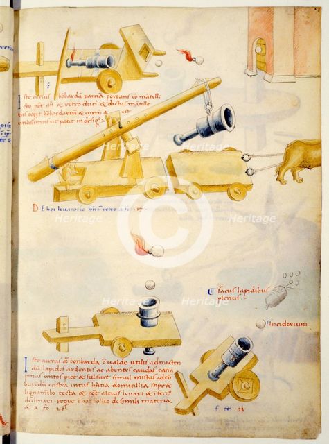 A firearm. Illustration from De rebus militaribus, De machinis by Mariano Taccola.