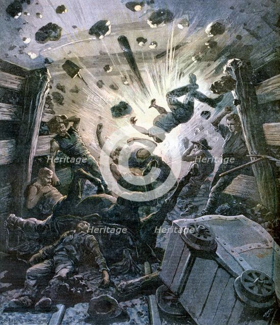 A firedamp explosion, France, 1892. Creator: F Meaulle.