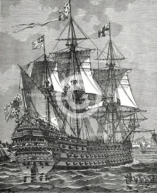 A first-rate ship of the line of the 17th century, (1894).  Creator: Unknown.