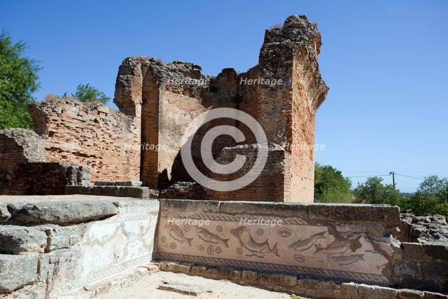A fish mosaic in the sanctuary at Milreu, Portugal, 2009. Creator: Samuel Magal.