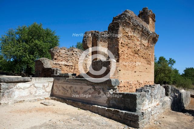 A fish mosaic in the sanctuary at Milreu, Portugal, 2009. Creator: Samuel Magal.