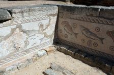 A fish mosaic in the Roman ruins at Milreu, Portugal, 2009. Creator: Samuel Magal