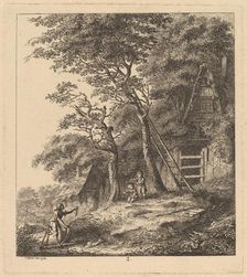 A Fisherman and Two Children in a Landscape with Thatched Cottages, 1764. Creator: Salomon Gessner