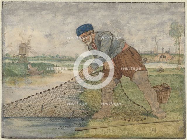 A Fisherman Hauling in his Net, c.1625-c.1630. Creator: Hendrick Avercamp.