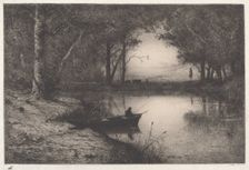 A Fisherman in a Wooded Pond at Evening, 1887. Creator: Adolphe Appian