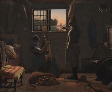 A fisherman shows his daughter a boat sailing away, 1854. Creator: Christen Dalsgaard