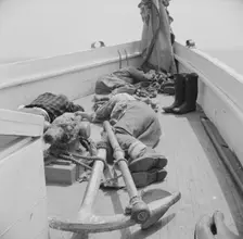 A fisherman's work is hard and many times they fall exhausted..., Gloucester, Massachusetts, 1943. Creator: Gordon Parks
