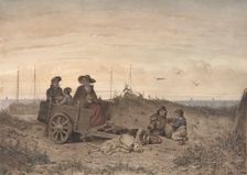 A Fisherman's Family at the Beach, the Mother and One of the Children Sitting in a Cart, 1855. Creator: Jan Gerard Smits