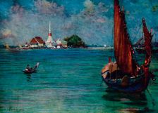 A Fishing Boat Off the Island Pagoda of Paknam 1913. Artist: Edwin Norbury