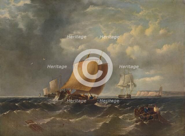 'A Fishing Lugger off the Coast of Kent', c1854, (1938). Artist: Archibald Webb.