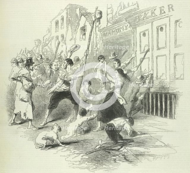 A food riot in Dungarvan, Co. Waterford, Ireland, during the famine, 1846. Creator: Unknown.