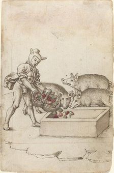 A Fool Feeding Flowers to Swine [fol. 42 recto], c. 1512/1515. Creator: Unknown