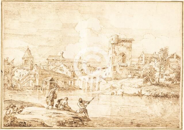 A Fortified Village along a River, 1727/1729. Creator: Marco Ricci.