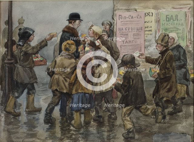 A foreigner attacked by cigarette sellers in Petrograd, 1923.